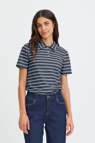20617412 Stripe S/S Collar Top Navy