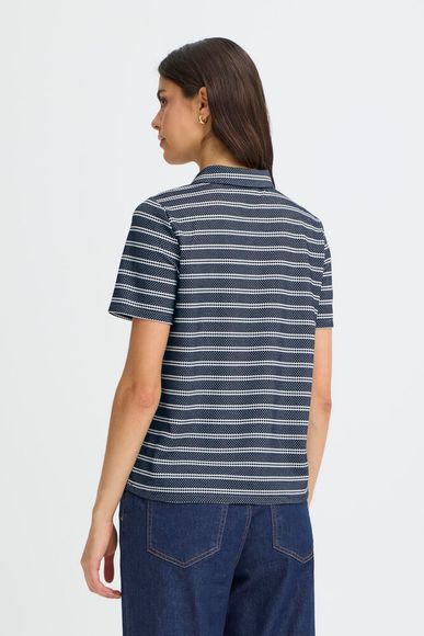 20617412 Stripe S/S Collar Top Navy