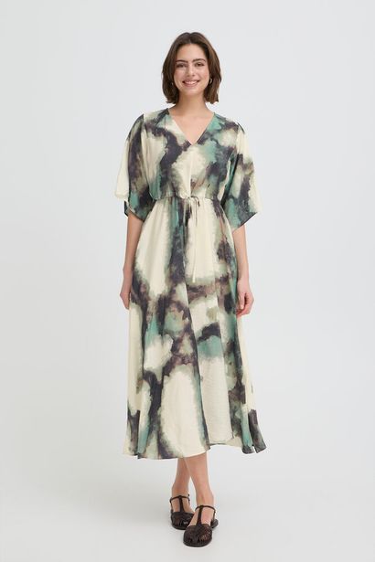 20617498 S/S V-Neck Draw Wasit Print Dre Sage Green