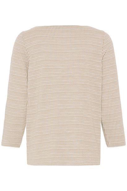 20617523 Check 3/4 Slve Boat Neck Top Beige