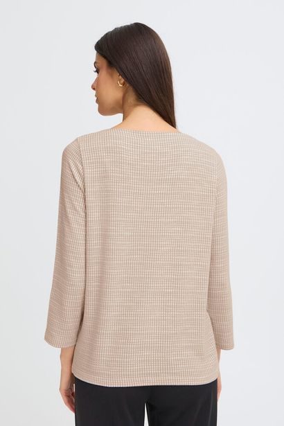 20617523 Check 3/4 Slve Boat Neck Top Beige