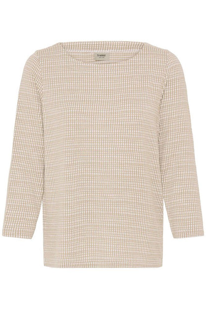 20617523 Check 3/4 Slve Boat Neck Top Beige