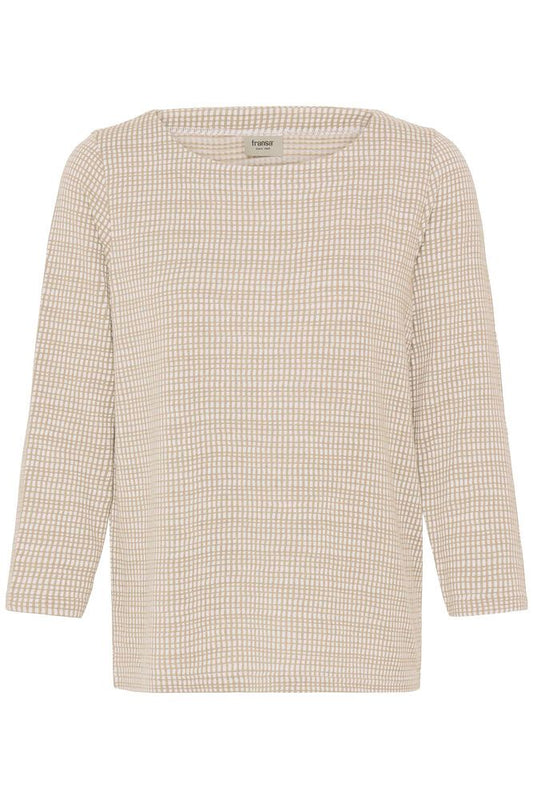 20617523 Check 3/4 Slve Boat Neck Top Beige