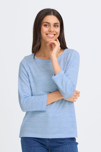 20617523 Check 3/4 Slve Boat Neck Top Blue