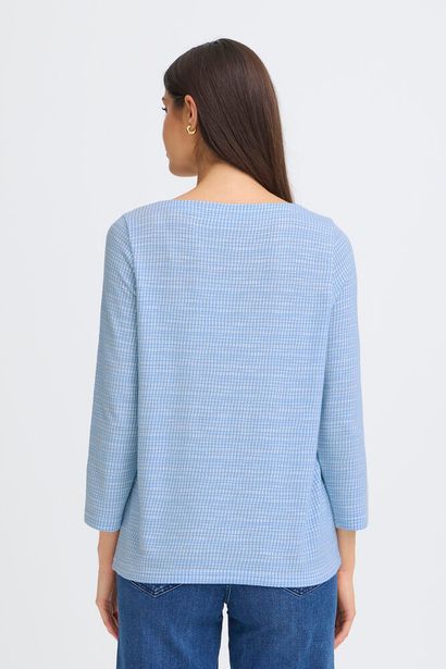 20617523 Check 3/4 Slve Boat Neck Top Blue