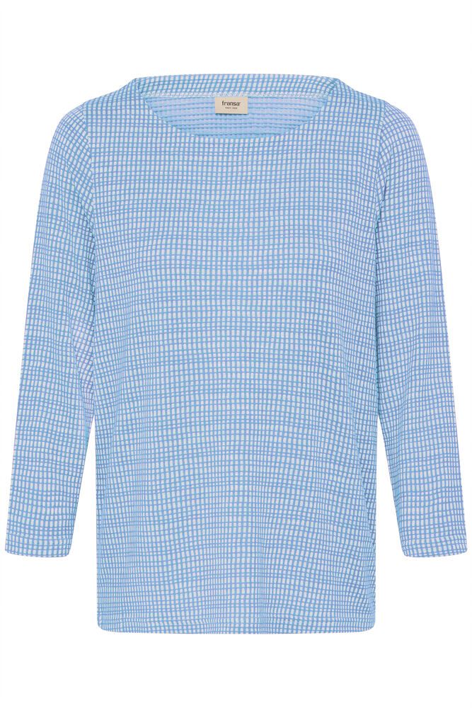 20617523 Check 3/4 Slve Boat Neck Top Blue