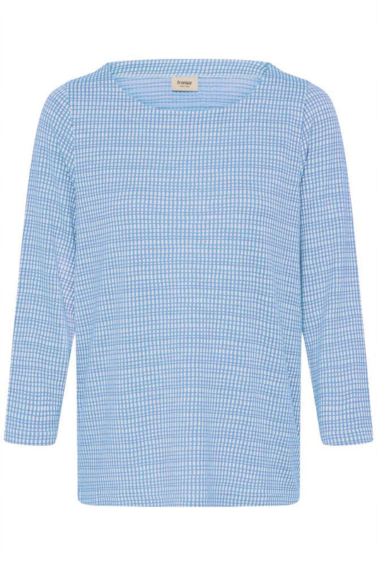 20617523 Check 3/4 Slve Boat Neck Top Blue