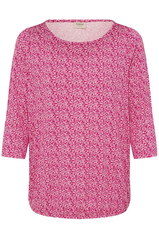 20617645 Elastic Bottom Ditsy Print Top Fushia