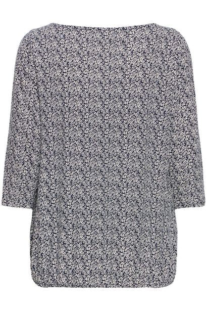 20617645 Elastic Bottom Ditsy Print Top Navy