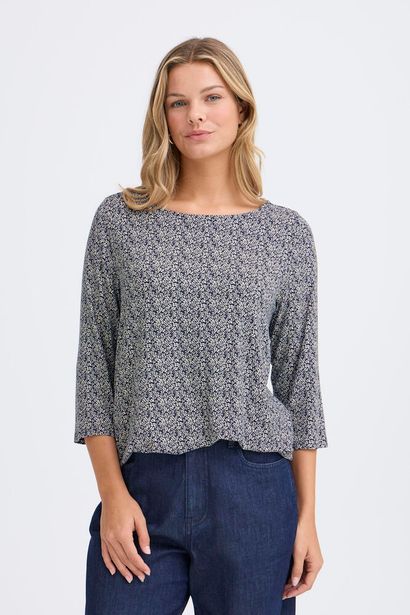 20617645 Elastic Bottom Ditsy Print Top Navy