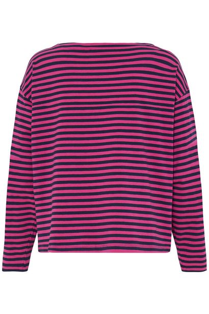 20617658 Stripe Box O/Size L/S Top Fushia/Navy