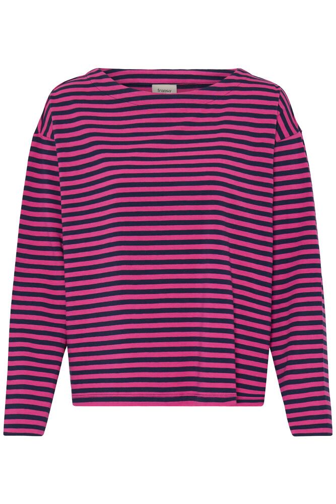 20617658 Stripe Box O/Size L/S Top Fushia/Navy