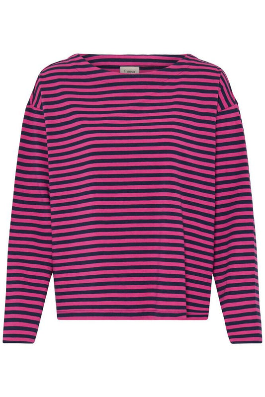 20617658 Stripe Box O/Size L/S Top Fushia/Navy