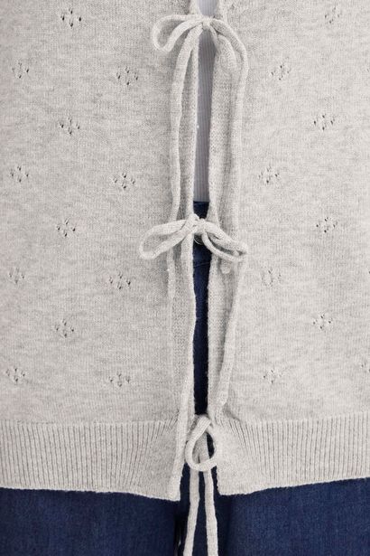 20617685 S/L Tie Front Cardigan Grey