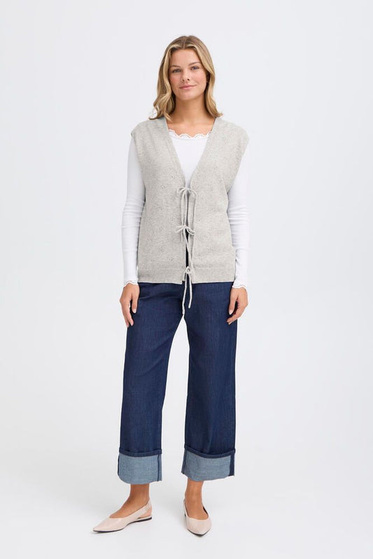 20617685 S/L Tie Front Cardigan Grey