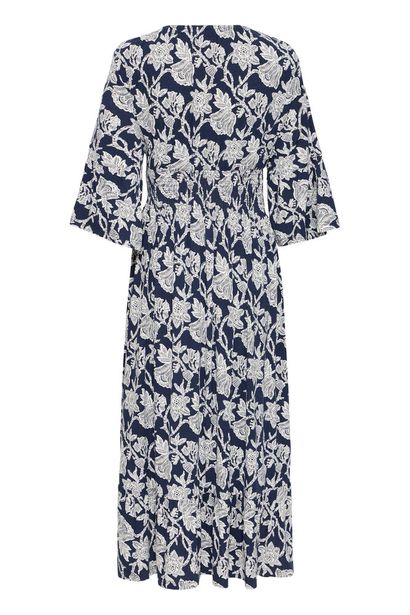 20617797 Print V-Neck Elastic Midi Sun D Navy/White