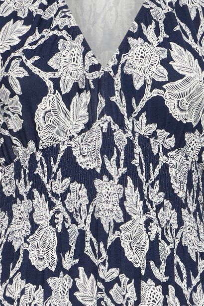 20617797 Print V-Neck Elastic Midi Sun D Navy/White