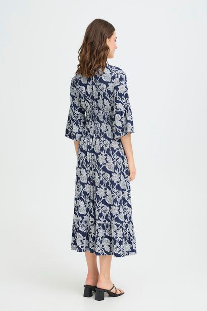 20617797 Print V-Neck Elastic Midi Sun D Navy/White