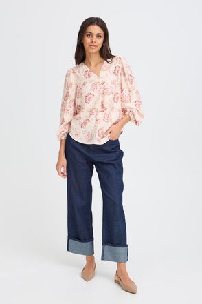 20617836 Print L/S Floral Blouse White/Pink