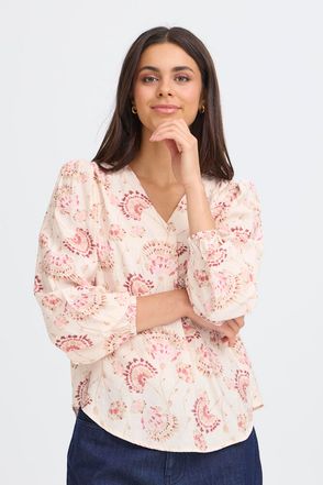 20617836 Print L/S Floral Blouse White/Pink