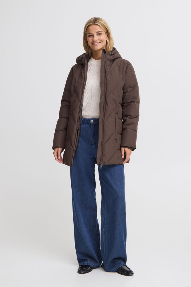 20617846 PADDED HIP LENGTH COAT CHEVRON STITCH Brown