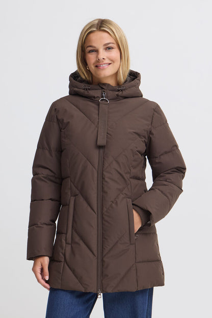20617846 PADDED HIP LENGTH COAT CHEVRON STITCH Brown