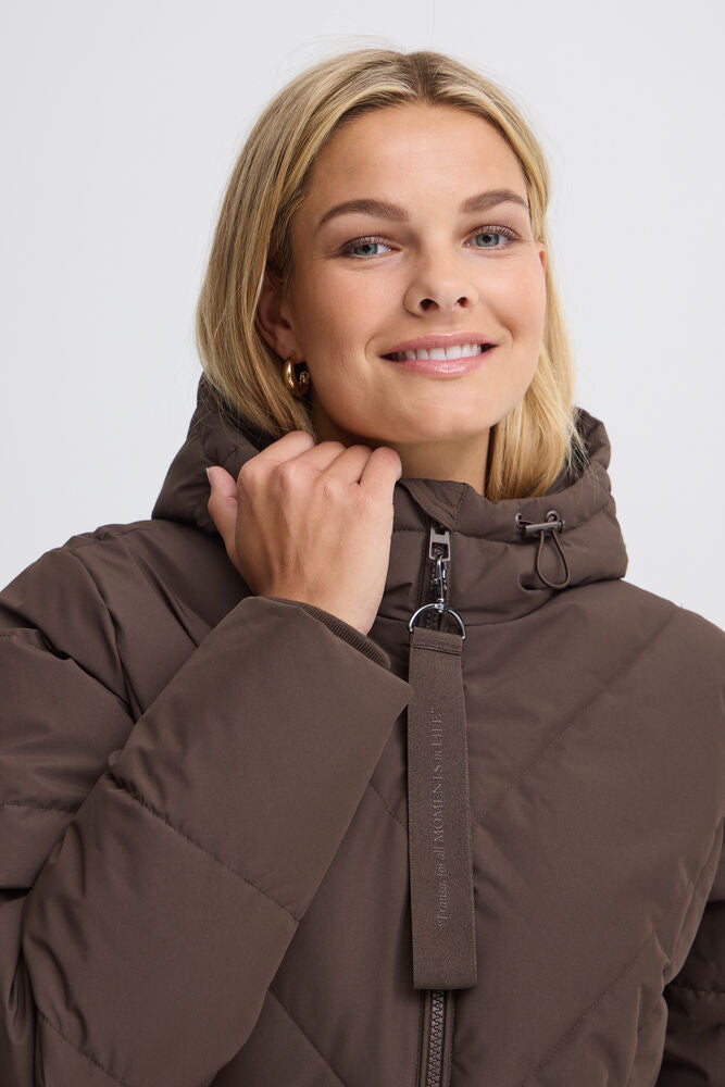 20617846 PADDED HIP LENGTH COAT CHEVRON STITCH Brown