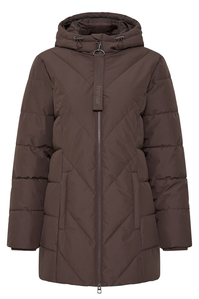 20617846 PADDED HIP LENGTH COAT CHEVRON STITCH Brown