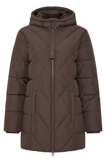 20617846 PADDED HIP LENGTH COAT CHEVRON STITCH Brown