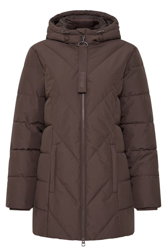 20617846 PADDED HIP LENGTH COAT CHEVRON STITCH Brown