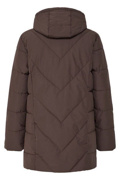 20617846 PADDED HIP LENGTH COAT CHEVRON STITCH Brown