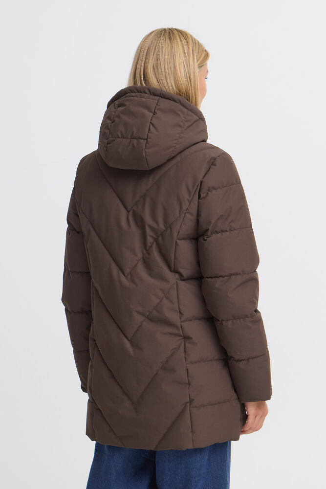 20617846 PADDED HIP LENGTH COAT CHEVRON STITCH Brown