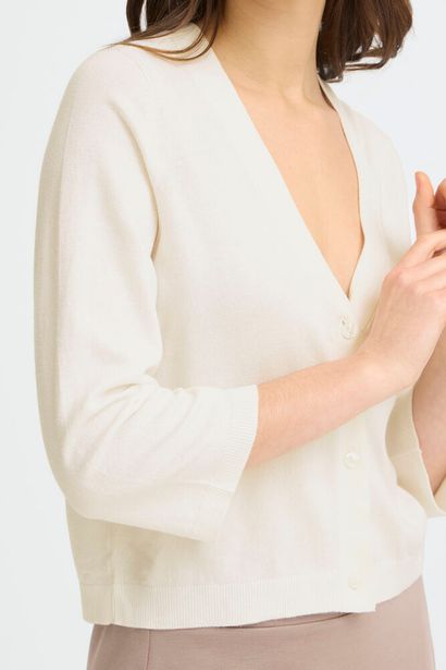 20617866 Short Soft Feel Deep V Cardigan Cream
