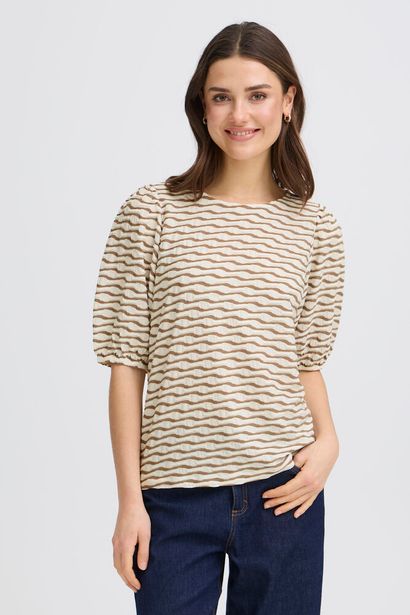 20617985 Wavy Stipe Baloon Slve Top Taupe