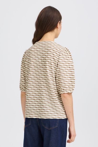 20617985 Wavy Stipe Baloon Slve Top Taupe