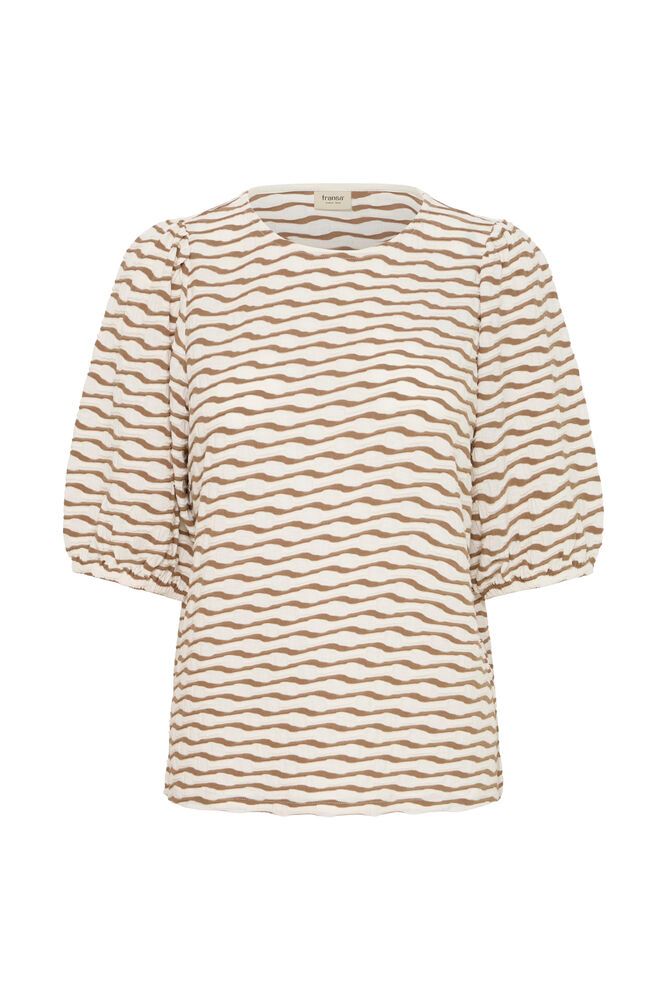 20617985 Wavy Stipe Baloon Slve Top Taupe