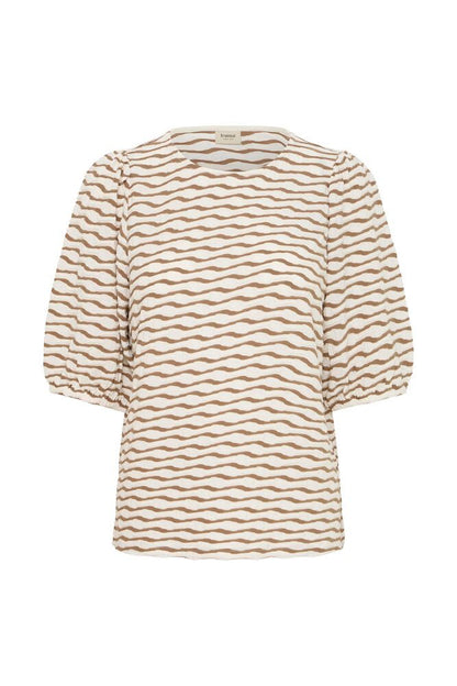 20617985 Wavy Stipe Baloon Slve Top Taupe