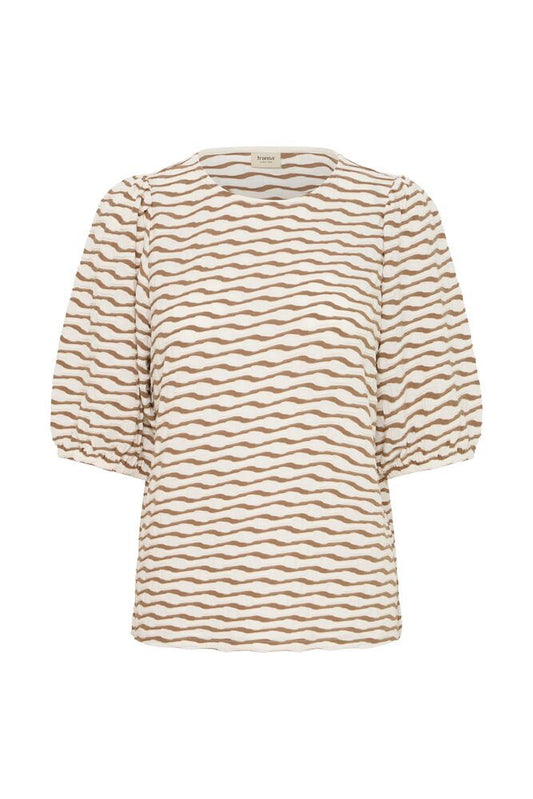 20617985 Wavy Stipe Baloon Slve Top Taupe