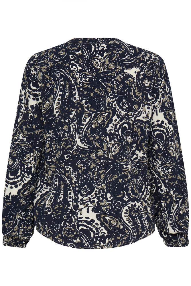 20618003 PRINT V-NECK COTTON FEEL L/S BLOUSE Plum
