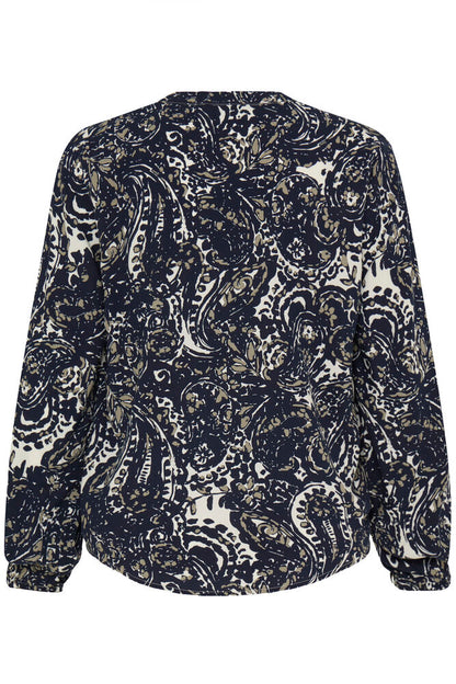 20618003 PRINT V-NECK COTTON FEEL L/S BLOUSE Plum