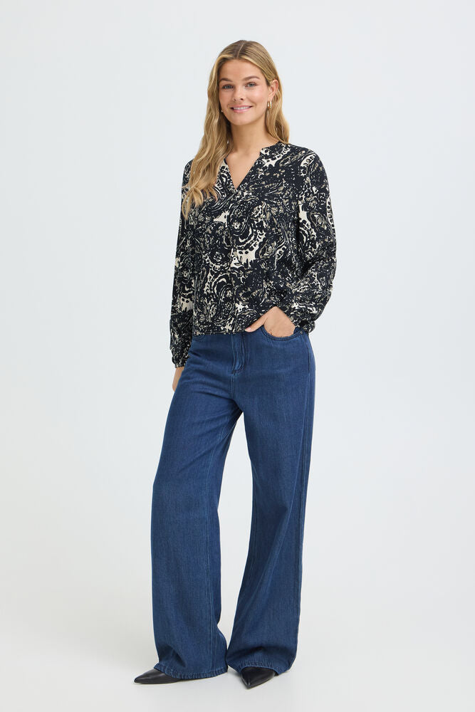 20618003 PRINT V-NECK COTTON FEEL L/S BLOUSE Plum