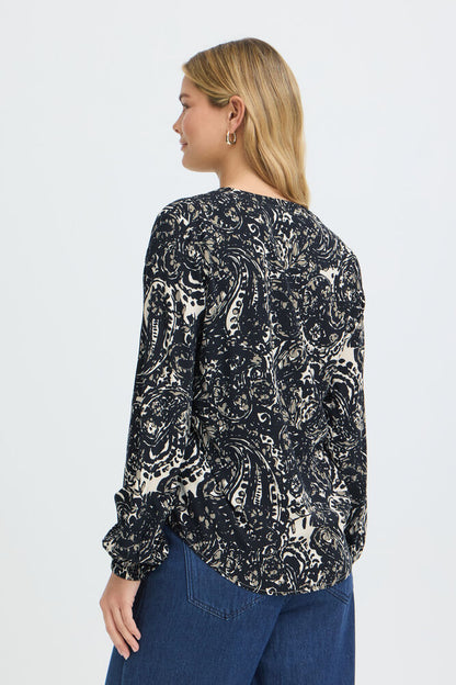 20618003 PRINT V-NECK COTTON FEEL L/S BLOUSE Plum