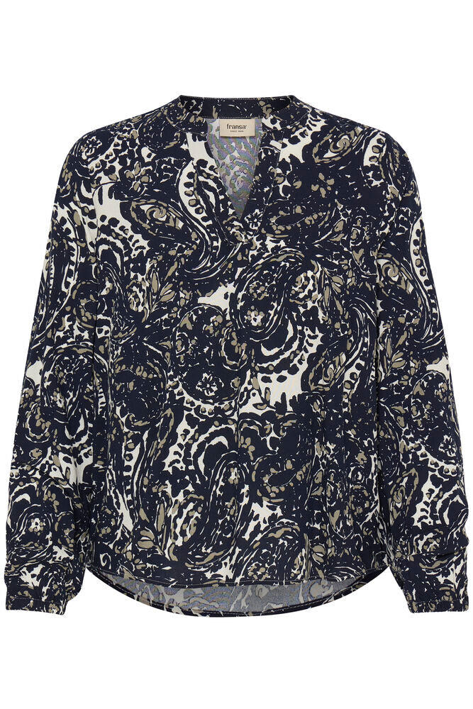 20618003 PRINT V-NECK COTTON FEEL L/S BLOUSE Plum