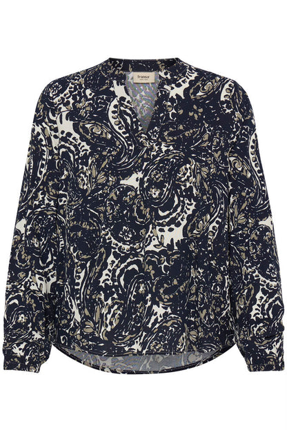 20618003 PRINT V-NECK COTTON FEEL L/S BLOUSE Plum