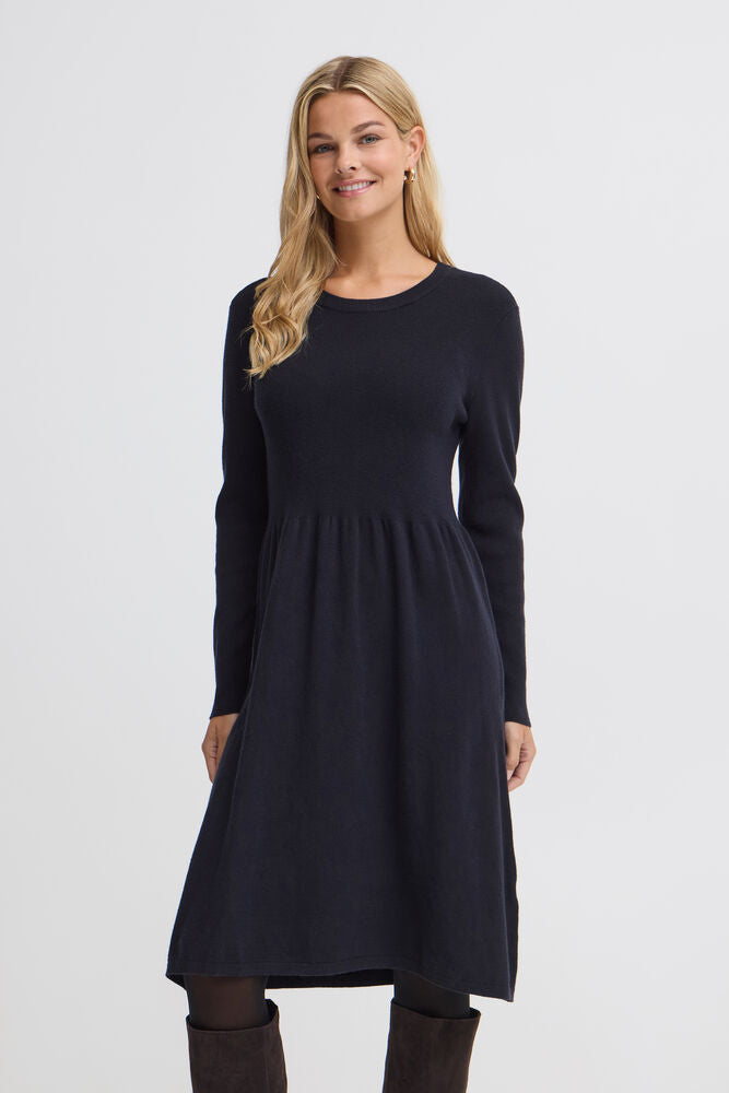 20618015 KNIT DRESS ROUND NECK L/SL A LINE SKIRT Navy
