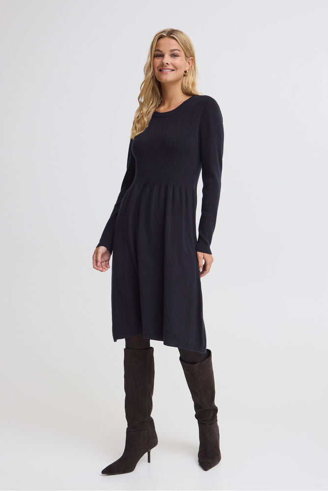 20618015 KNIT DRESS ROUND NECK L/SL A LINE SKIRT Navy