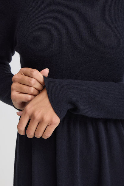 20618015 KNIT DRESS ROUND NECK L/SL A LINE SKIRT Navy