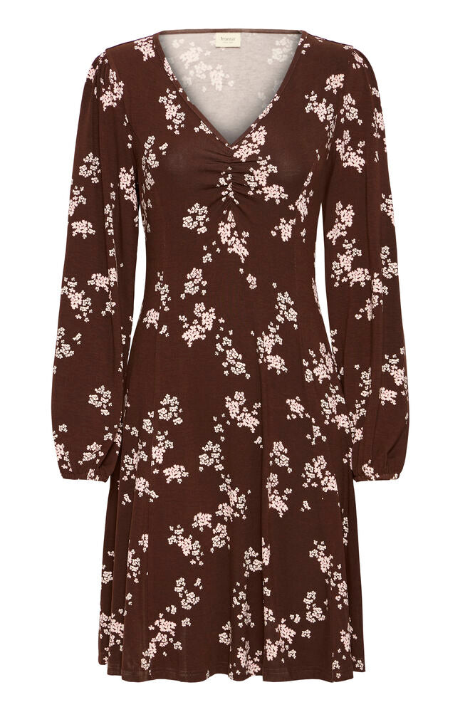 20618029 PRINTED JERSEY V-NECK L/S A-LINE DRESS Wine-Red