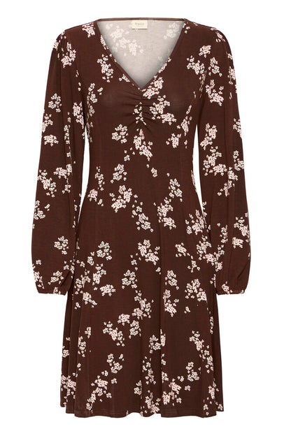 20618029 PRINTED JERSEY V-NECK L/S A-LINE DRESS Wine-Red