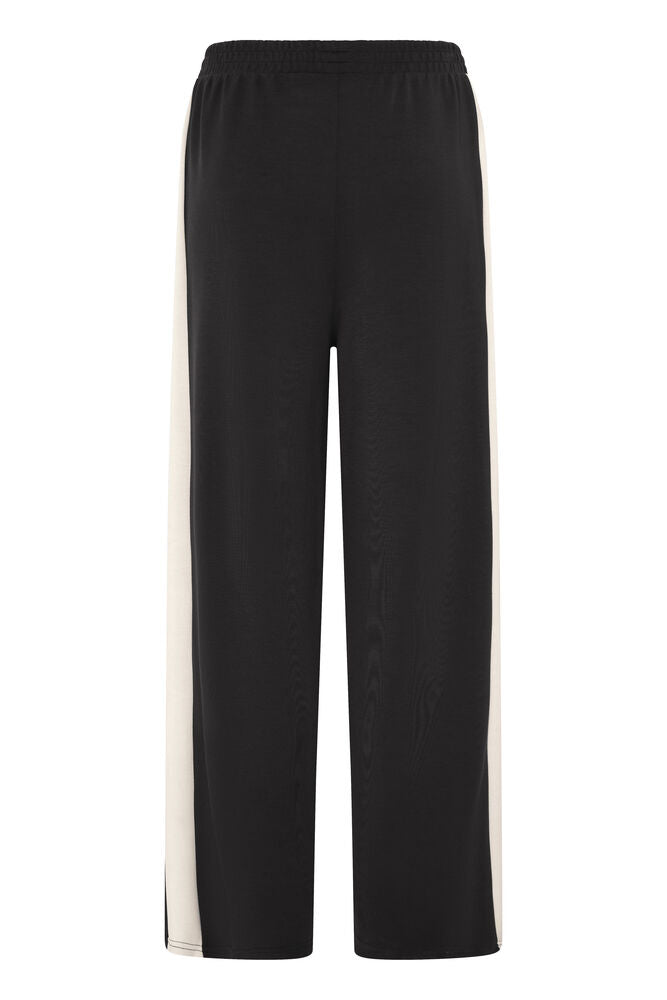 20618033 WIDE LEG PULL UP TROUSERS WITH SIDE STRIPE Black/White